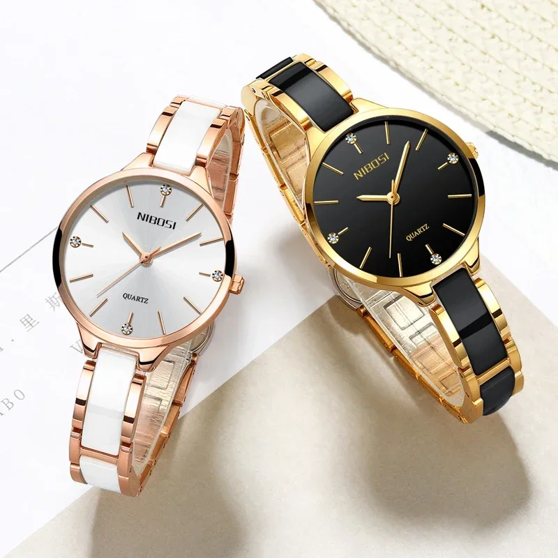 NIBOSI Women Watch Ceramic Watch Women Simple Diamond Clock Casual Fashion Watch Sport Waterproof Wristwatch Relogio Feminino