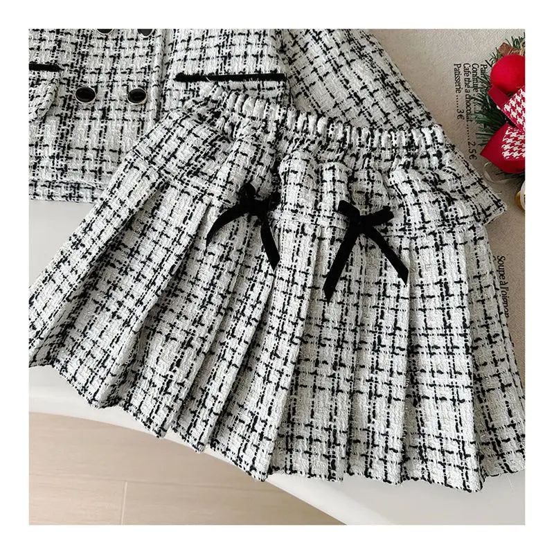 Children\'s Clothing Sets Plaid Coat + Pleated Skirt 2pcs Sets Autumn and Winter Sets Baby Girl Clothes Outfit Set
