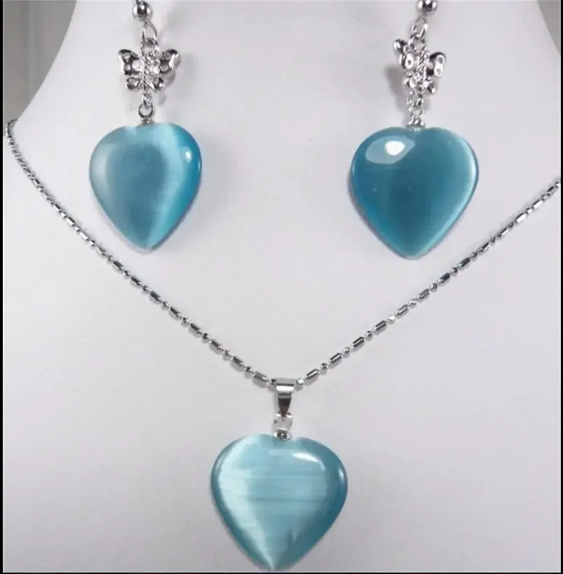 

Set of luxurious Blue Opal Metal Silver Plated Jewelry Set Necklace Earrings romantic