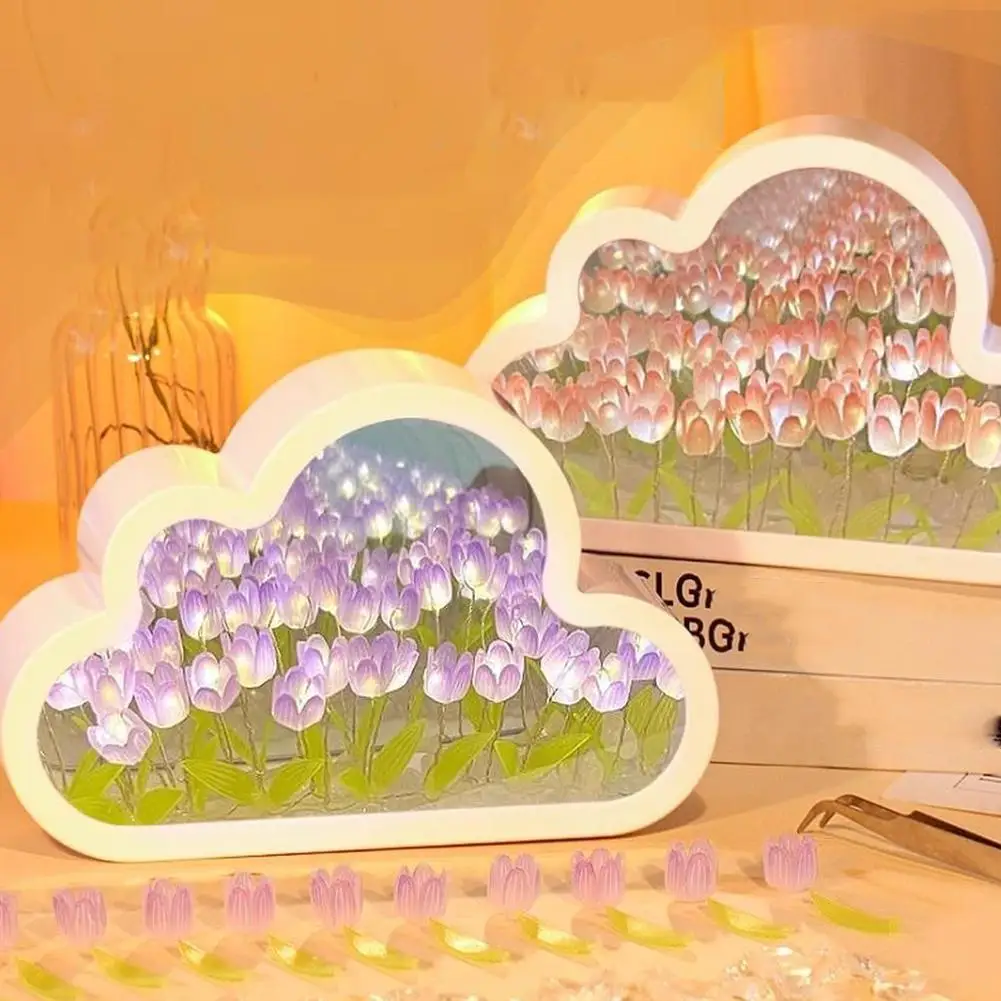 Tulip Cloud Sea Of Flowers Handmade Night Light Creative Light Atmosphere Light Transparent Qixi Lovers Gift Desktop Decoration