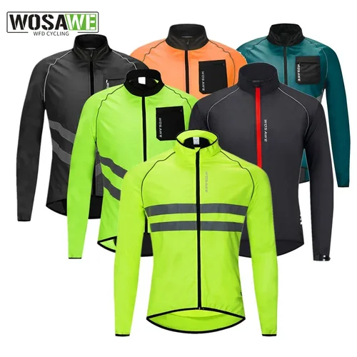 WOSAWE-Chaqueta reflectante ultraligera para ciclismo para hombre, chaqueta para bicicleta a prueba de viento, resistente al agua, Jersey largo para bicicleta de montaña y carretera