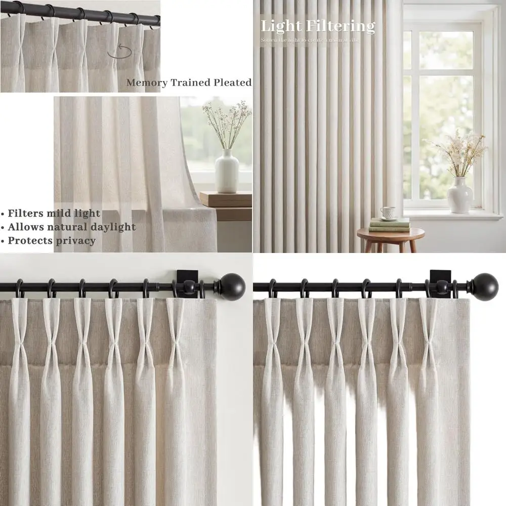 

Овсяные льняные плиссированные шторы, длина 105, комплект из 2 панелей для гостиной, нейтральный богемный стиль, плиссированные шторы с эффектом памяти