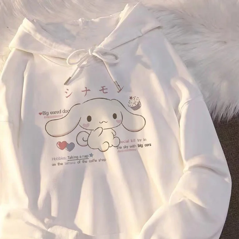 Sanrio Cinnamoroll Spring New Cartoon White Thin Hooded Sweater Female Korean Harajuku Hooded Top Long Sleeve Fashion Y2k Hoodie