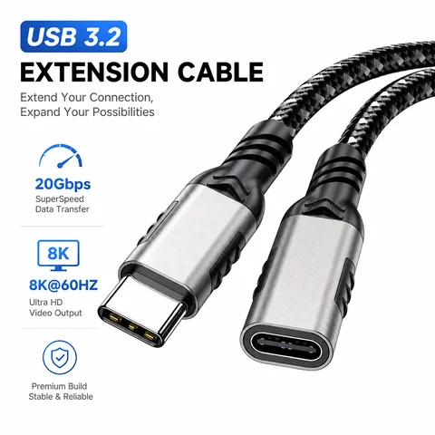 UGOjP Type C Extension Cable USB3.2 Gen2*2 20Gbps Extender Cord Type C Male to Female Extender Data Cable For Laptop Macbook Pro