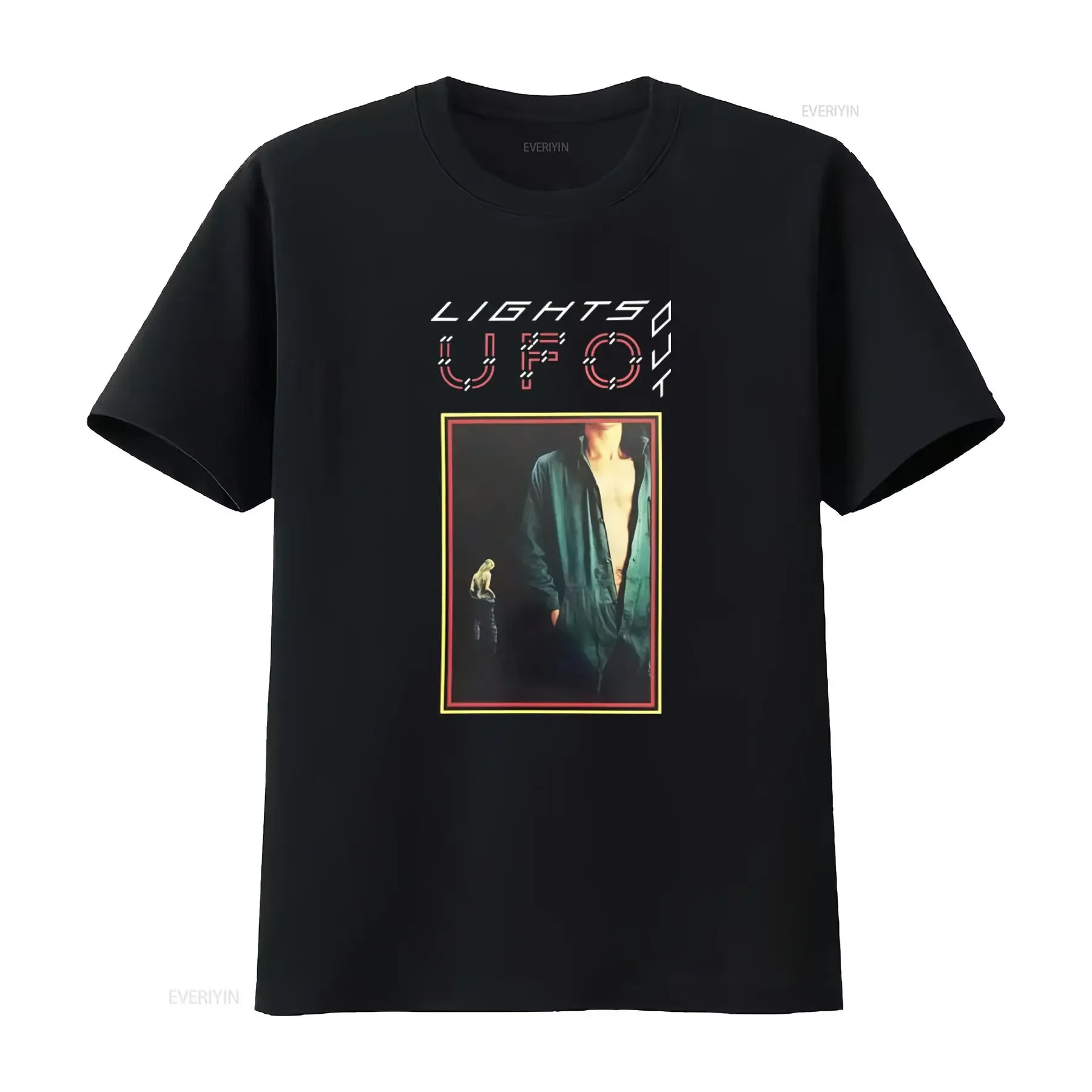 Ufo English Rock Band Lights Out Poster Print T Shirt Available In Sizes S 5Xl vintage Washed graphic homme Stretched fashion