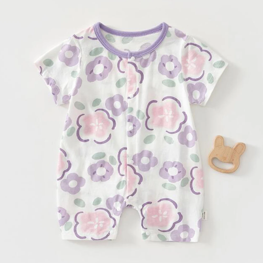 بوتيك ملابس الفتيات الصغيرات الصيف 100% القطن رومبير الأزهار رقيقة نوع الوليد الرضع بذلة الطفل #2