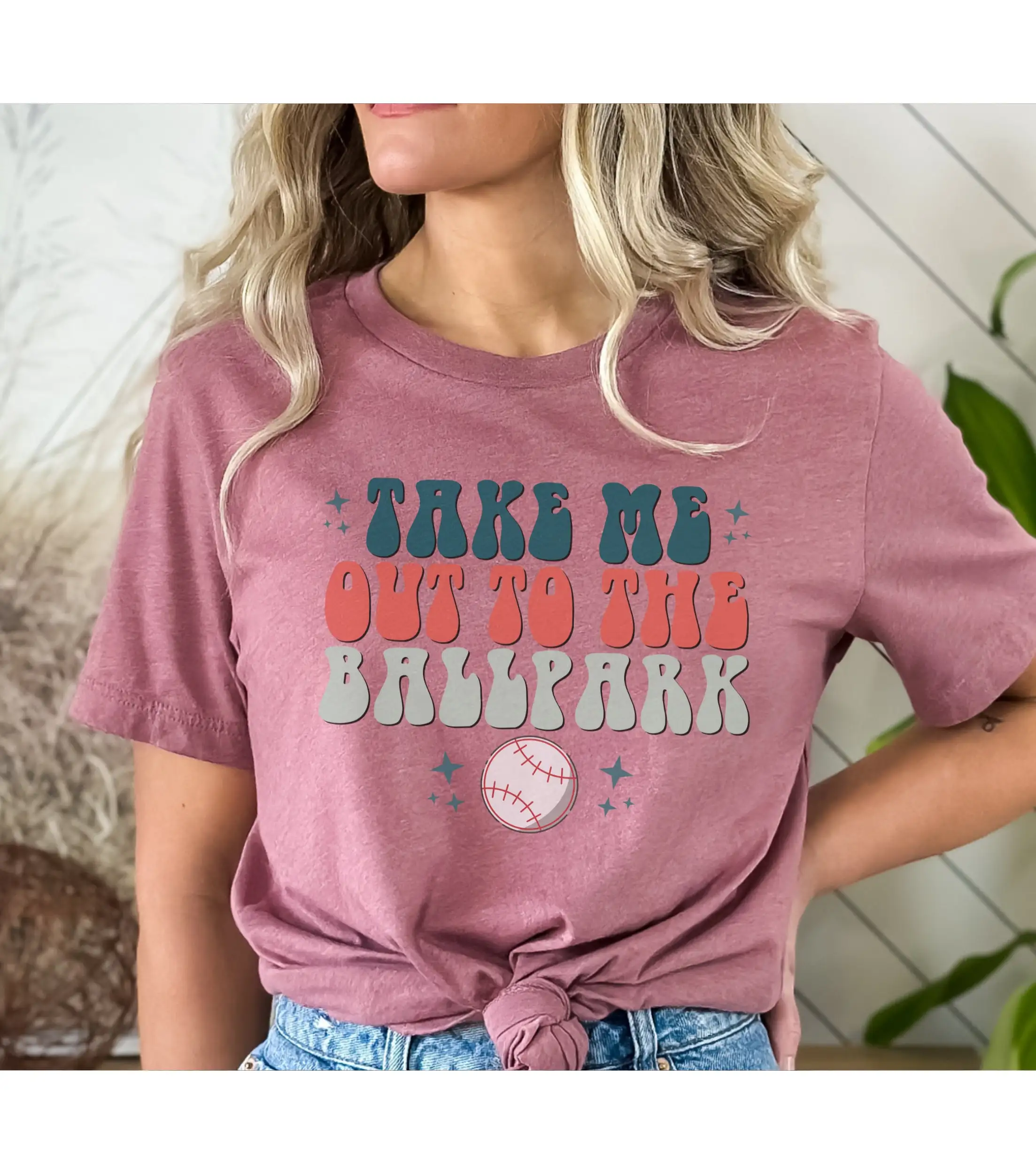 Take Me Out To The Ballpark T Shirt Baseball Mom Retro Letters Sport Womens Season Game Day