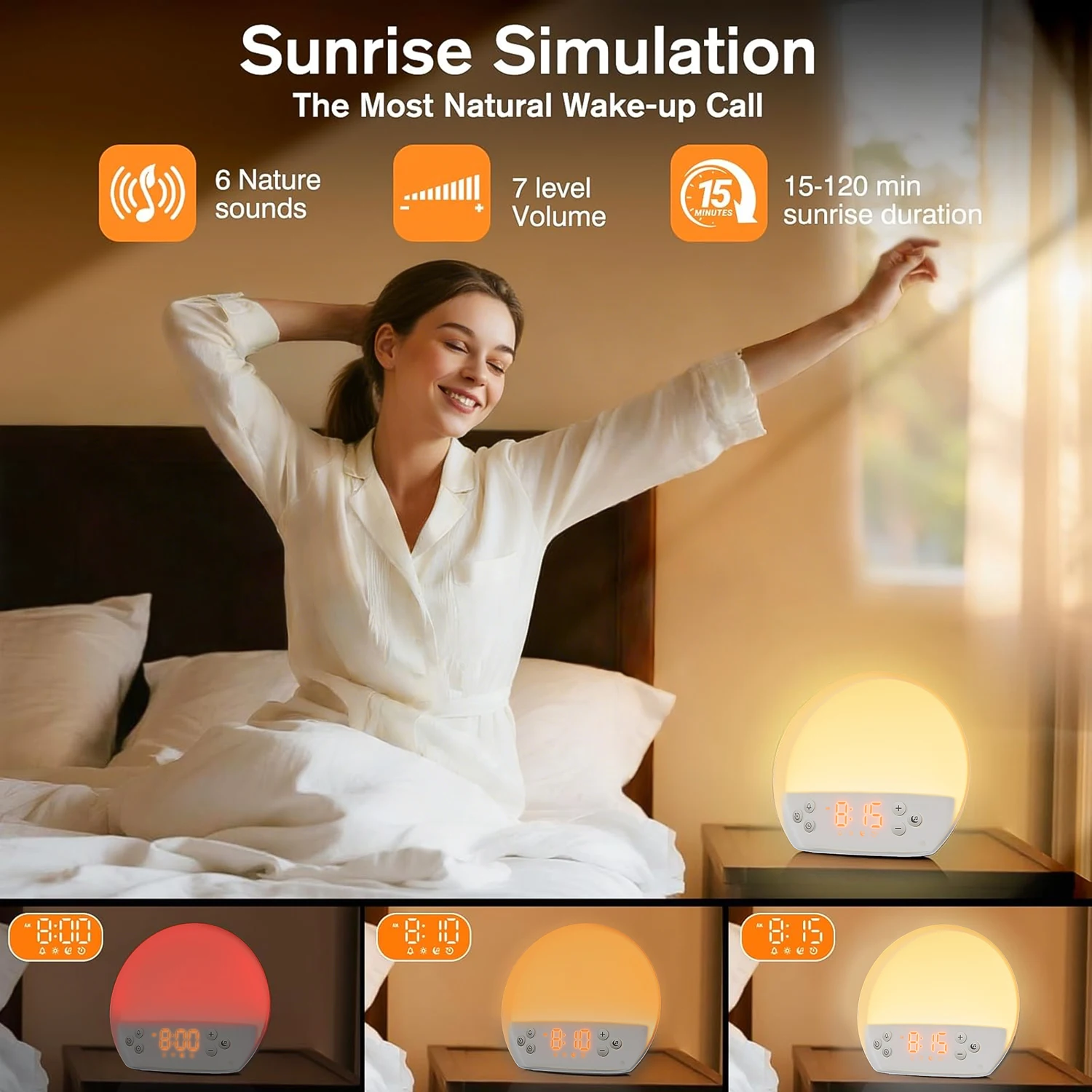 Sunrise Alarm Clock Dimmable LED Night Light ,White Noise Machine with 30 Soothing Sounds Wake Up Light for Heavy Sleepers Gift view 2