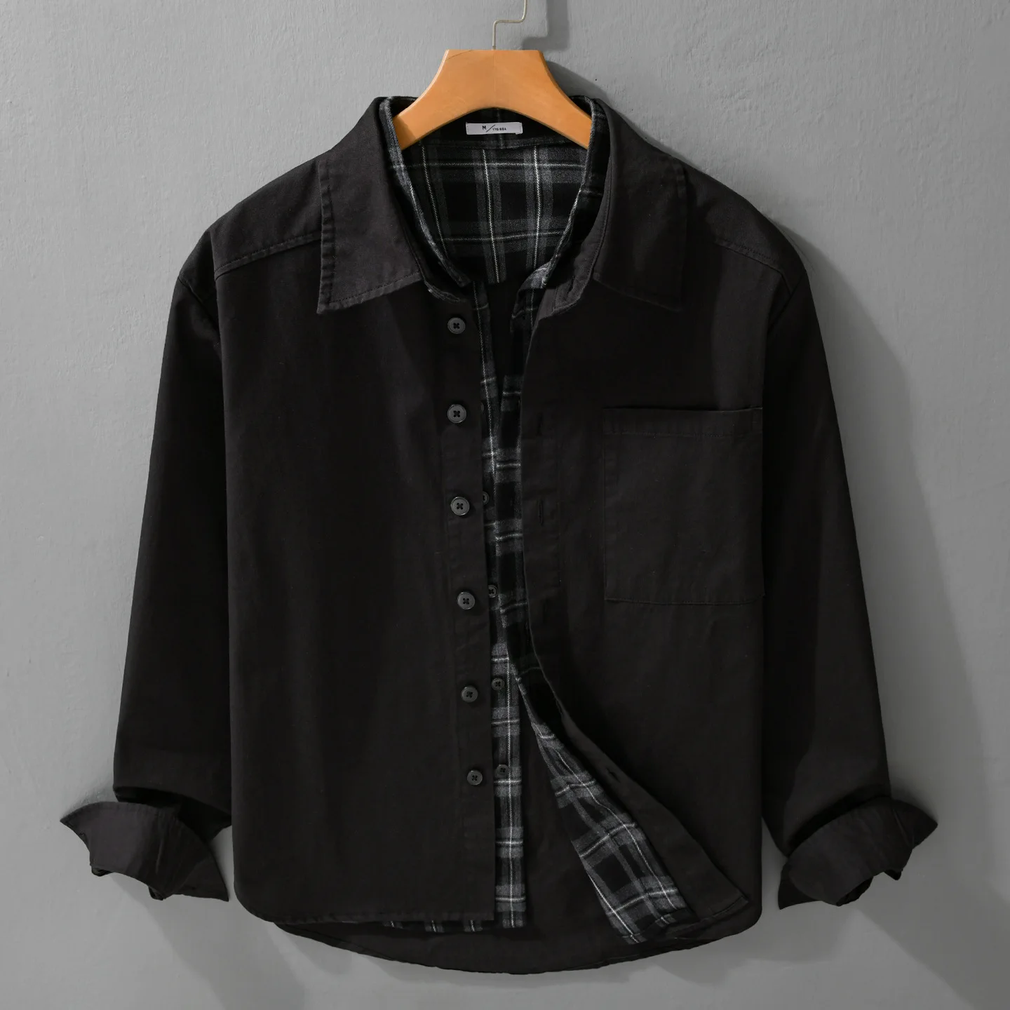 8005 Men's Long Sleeve American Trendy Striped Fake Two-piece Shirt Spring Autumn Loose Casual Retro Style Vintage Cotton Tops