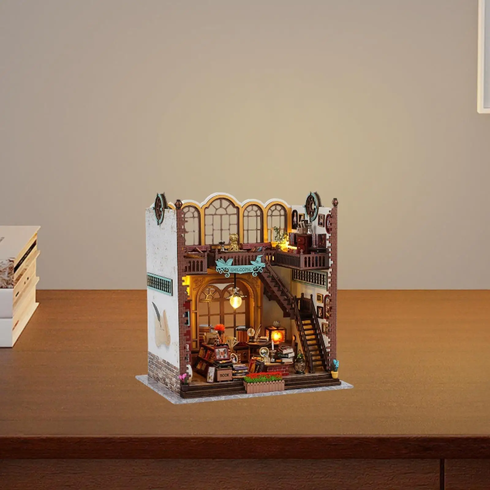 DIY Miniature Dollhouse Kits Bookshelf Insert for Girls Boys Gift Children