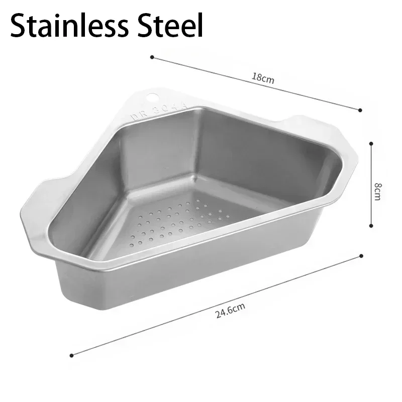 Triangle Drain Basket Kitchen Sink Drain Basket Stainless Steel Basket Colanders Food Vegetables Filter Storage Basket Organizer