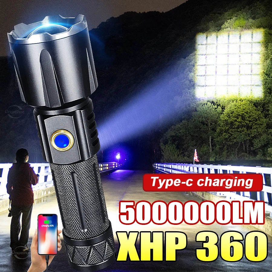 50000000lm-xhp360-超高輝度-led-懐中電灯-usb-充電式懐中電灯ハイパワートーチキャンプ釣り狩猟作業ランプ