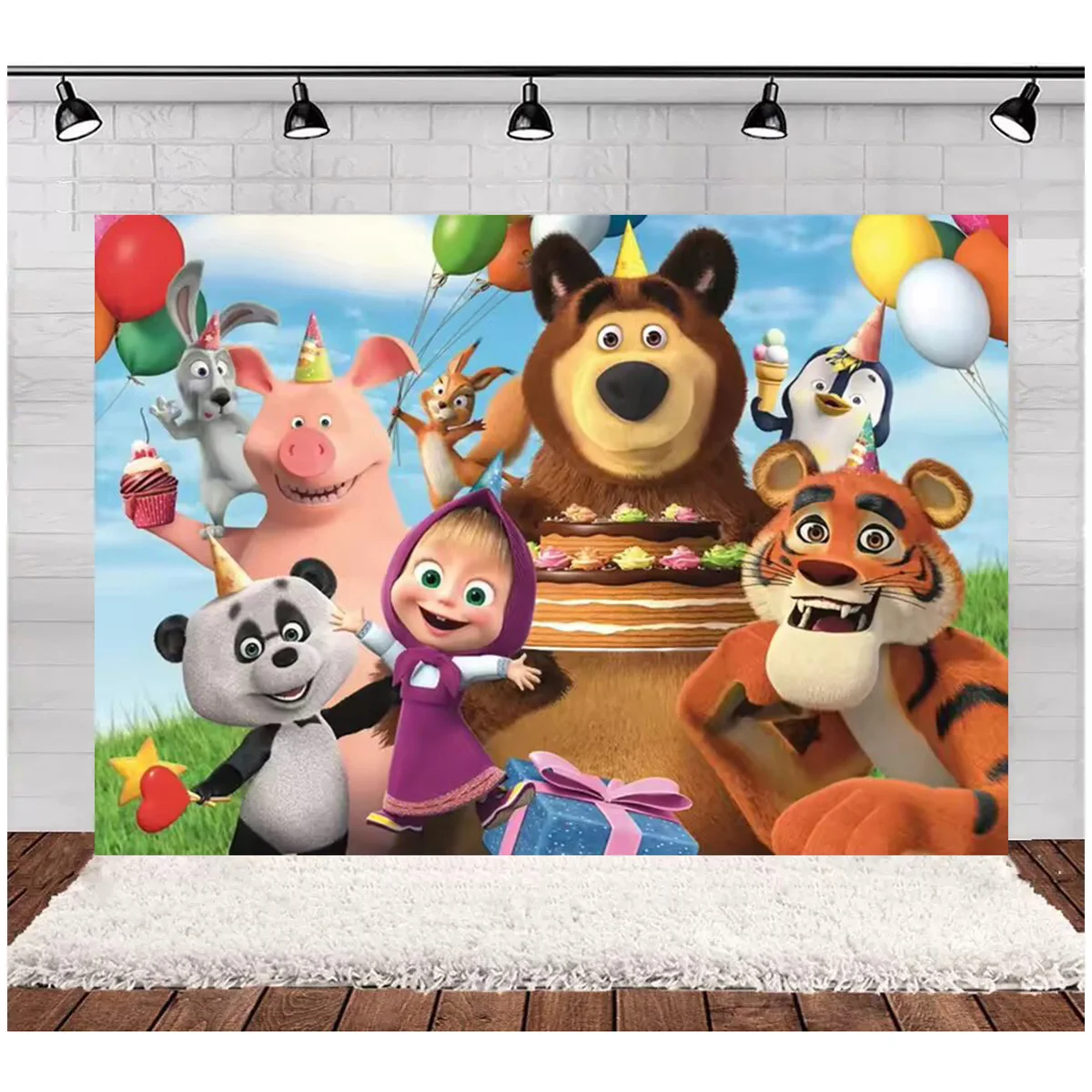 Mädchen und Bär Geburtstagsparty-Hintergrund Bunter Wald Ballon Kuchen Foto-Banner Kinder Geburtstagsfeier Dekoration Fotokulisse Requisiten – Detail 7