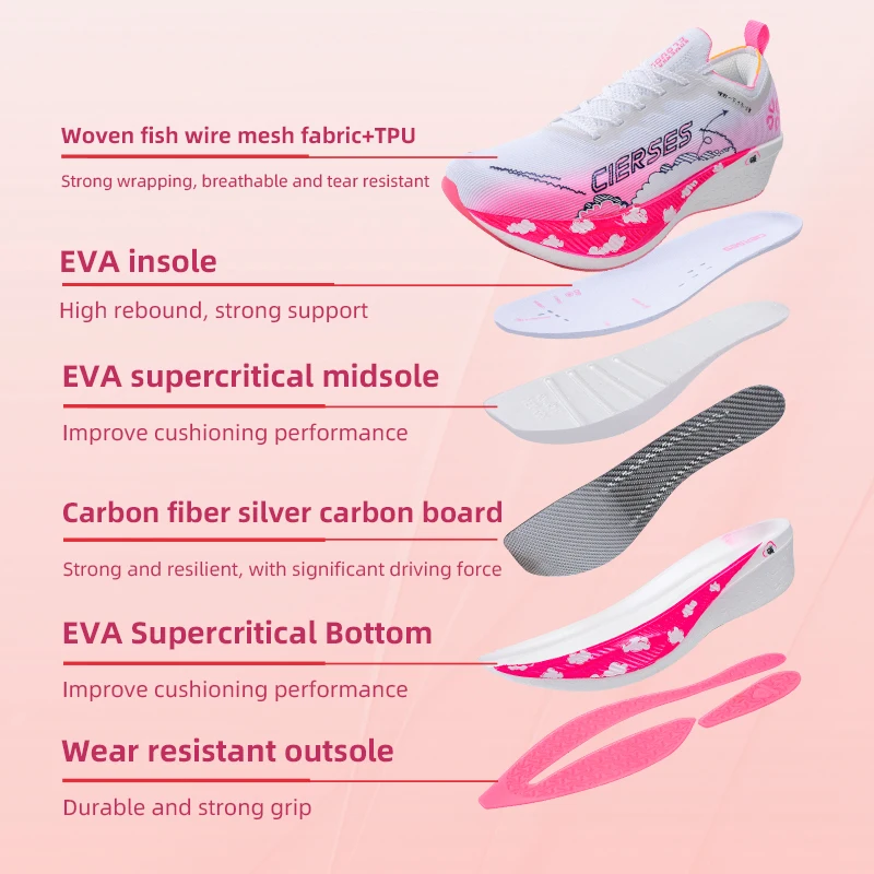 CLERSES Low-top Marathon Running Shoes Full-Length Carbon Plate Lightweight Cushioning  Anti-Slip Unisex 2421-V2