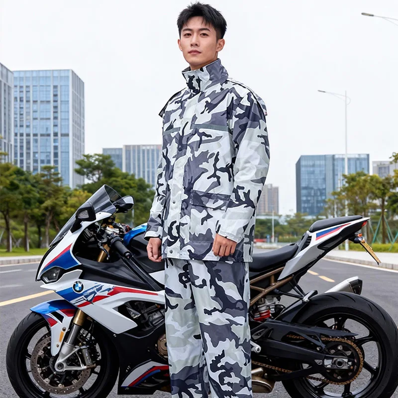 Camo Two-Piece Rain Suit Thickened MotorcycleCycling Jacket Pants Waterproof Heavy Rain Durable Scratch Resistant Anti-Tear Seal