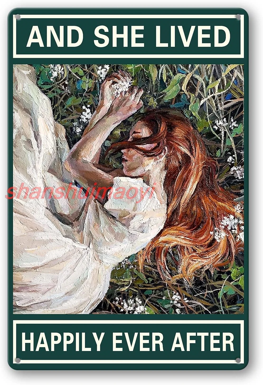 And She Lived Happily Ever After Sign Metal Tin Signs, Vintage Girl Art Poster Plaque Kitchen Home Wall Decor Bedroom Decor sign