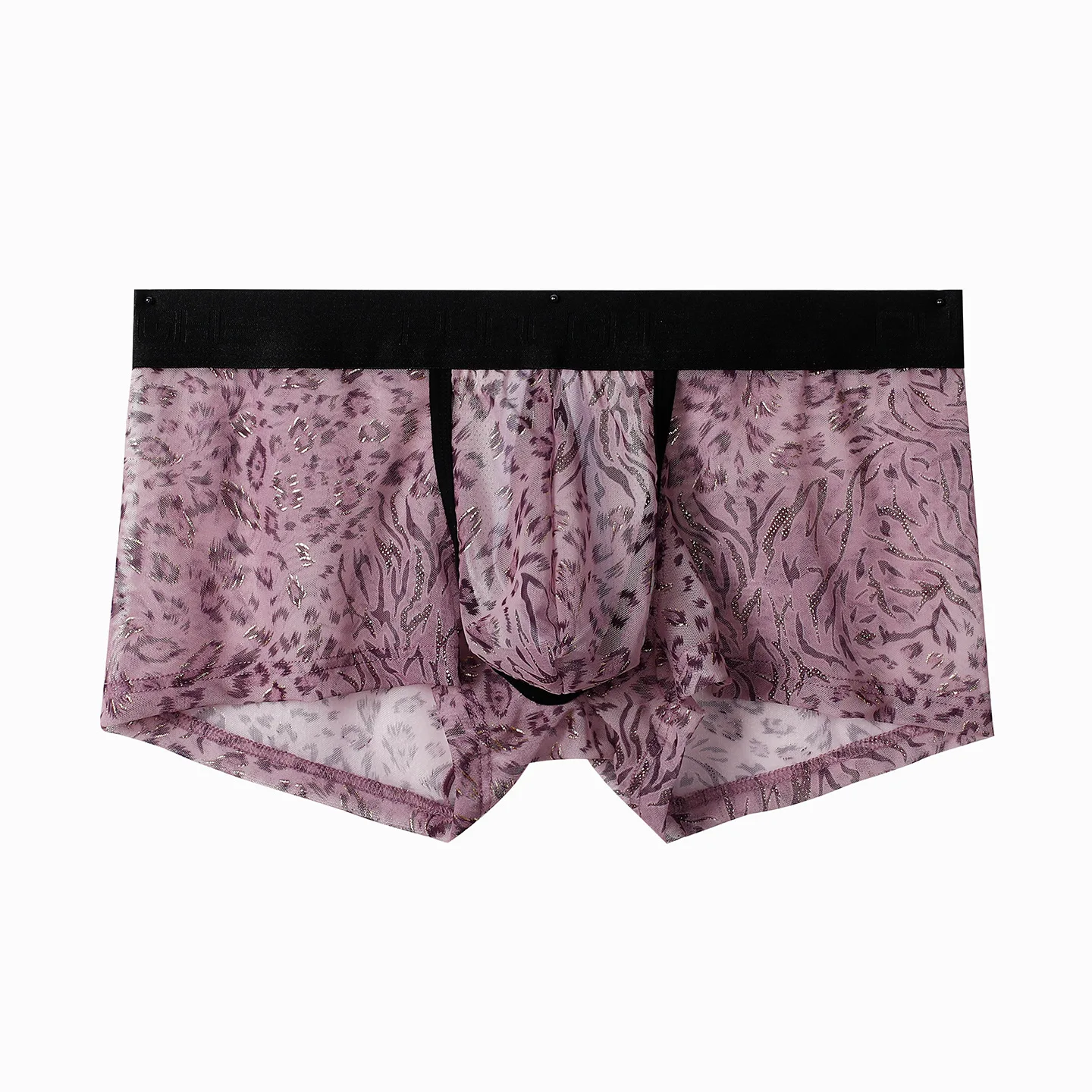 Fashion Leopard Print Men's Underwear Panties Ice Silk Mesh Breathable Boxer Shorts Male Sexy Separate Scrotum Pouch Underpants
