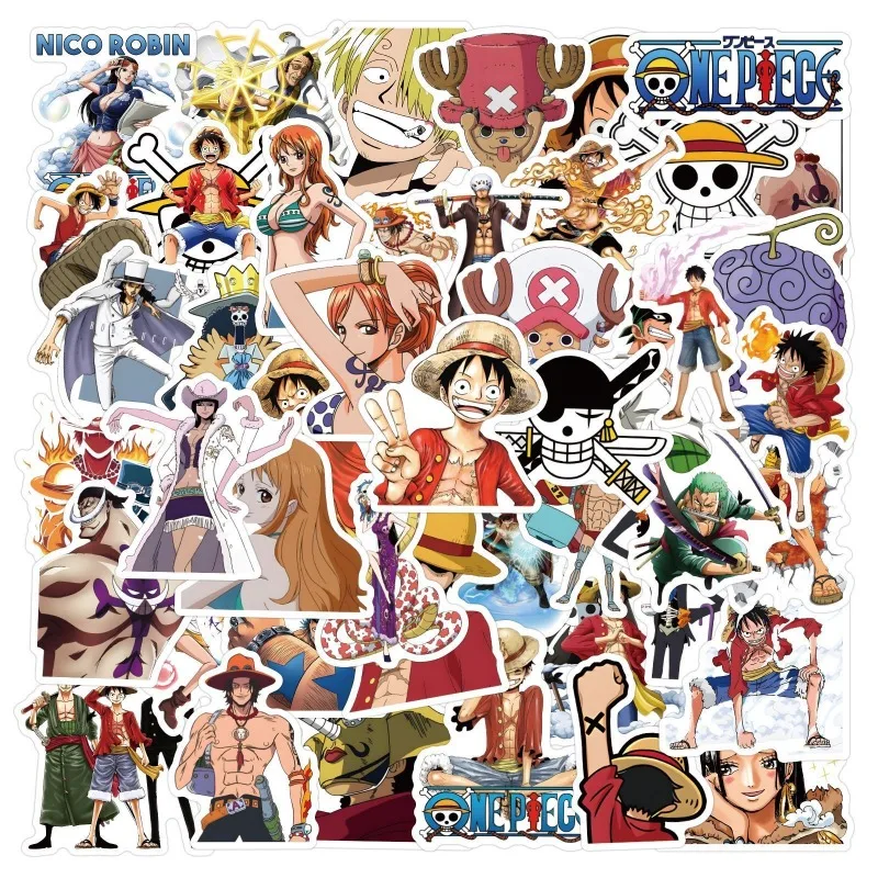 50pcs One Piece Anime Cute Luffy Zoro Chopper Peripheral Decorative Stickers Kawaii Handbook Waterproof Stickers Holiday Gifts