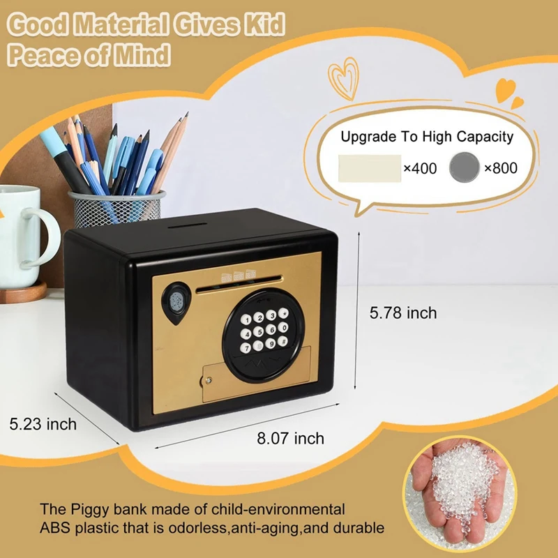 Piggy Bank Money Box ,Electric Fingerprint Password Money Saving Box ,Coin Bank Money Safe Atm Machine Gift for Kids-ANKL