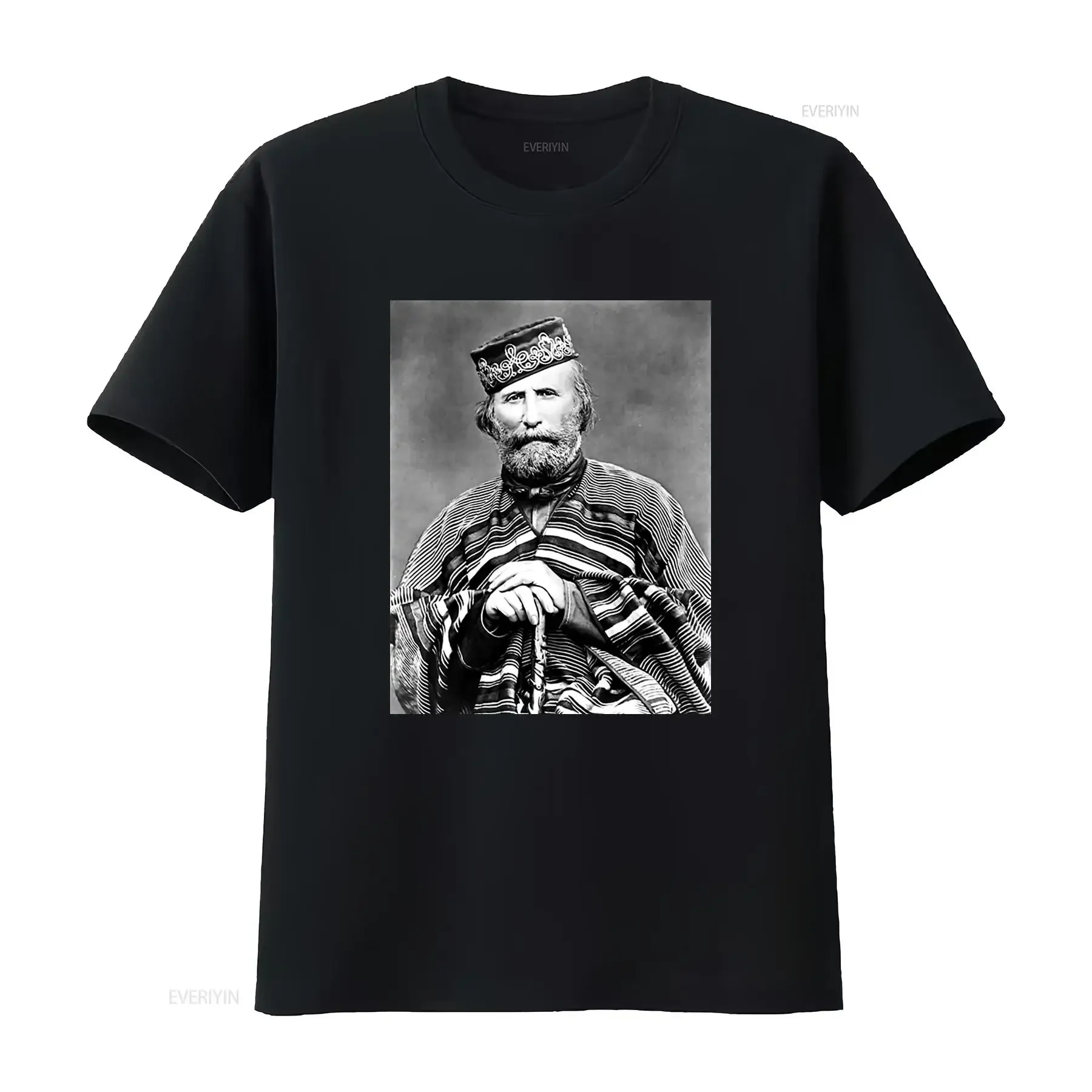 Vintage Black White Giuseppe Garibaldi Historical Portrait Print Casual T Shirt vintage Washed Soft Breathable homme