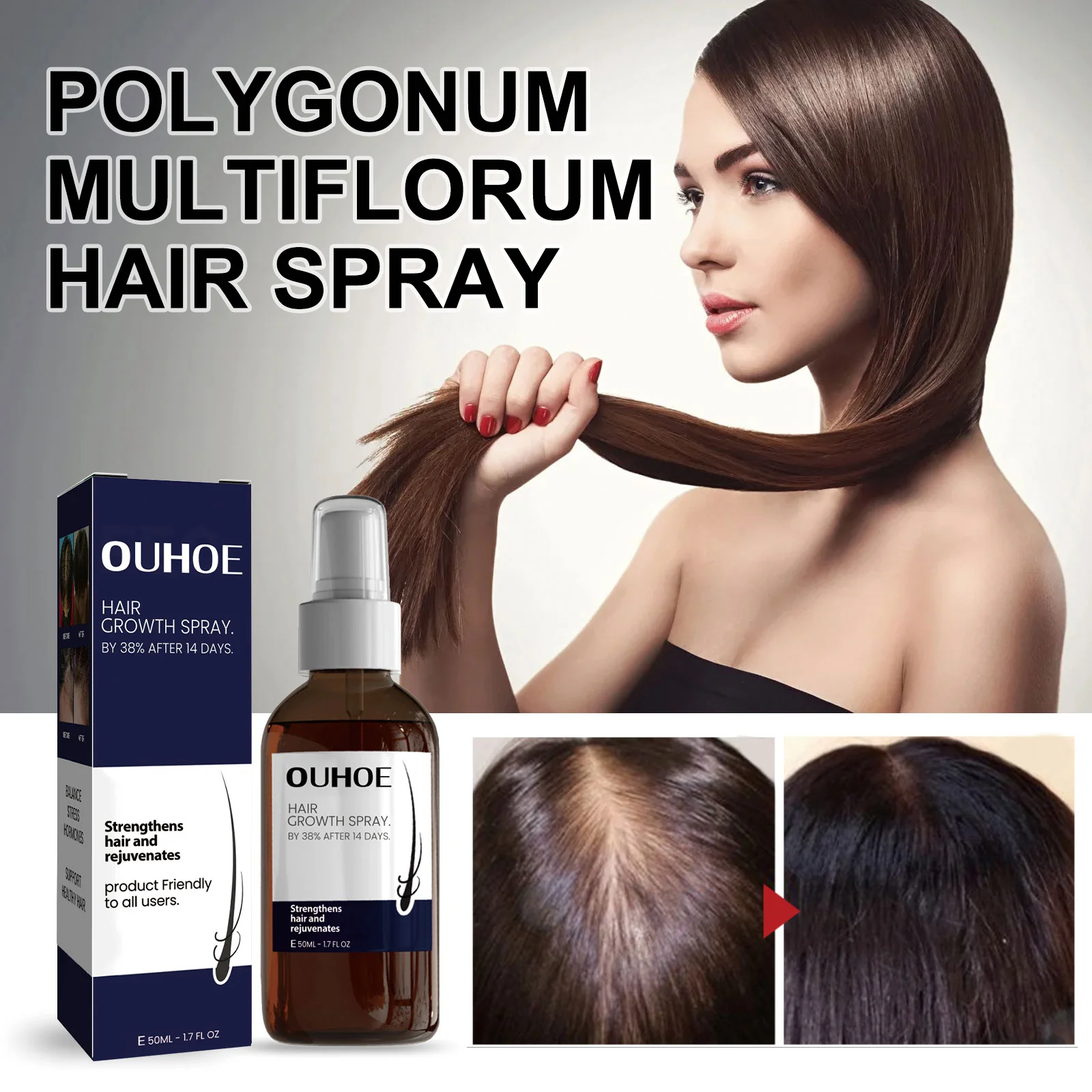 

Ouhoe Hair Growth Spray Thinning Strengthen Roots Repair Dry Frizzy Collagen Formula No Residue 50ml Gentle for Sensitive Scalp