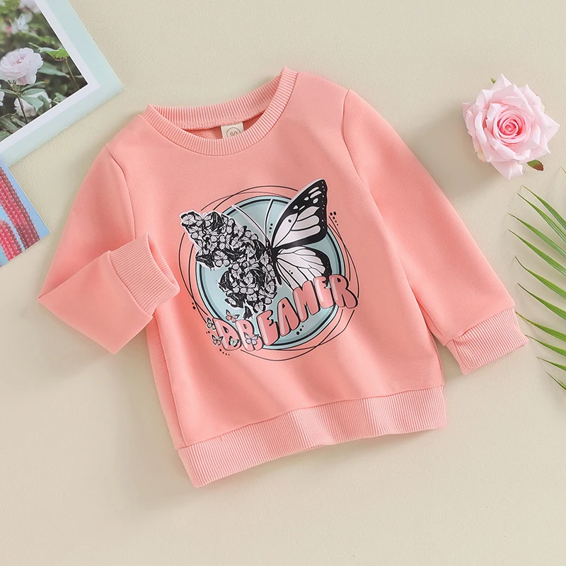 

Nvzhuang Toddler Baby Girls Boys Clothes Letters Butterfly Print Crew Neck Long Sleeve Sweatshirt Infant Pullovers Fall Tops