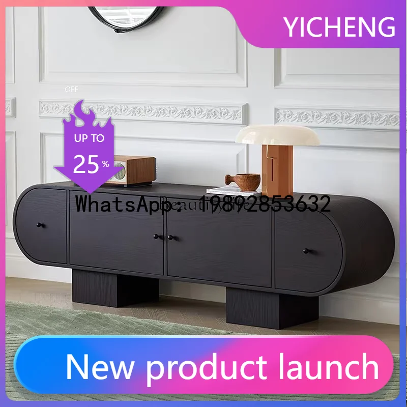 

QQ Italian Nordic retro Chinese style TV locker Villa living room black oak storage cabinet