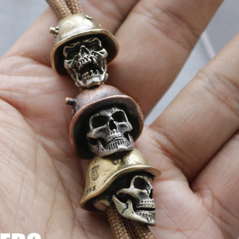 

Портативный уличный EDC-инструмент: винтажный латунный скелетный нож-брелок для ключей с креплением на парашютный шнур