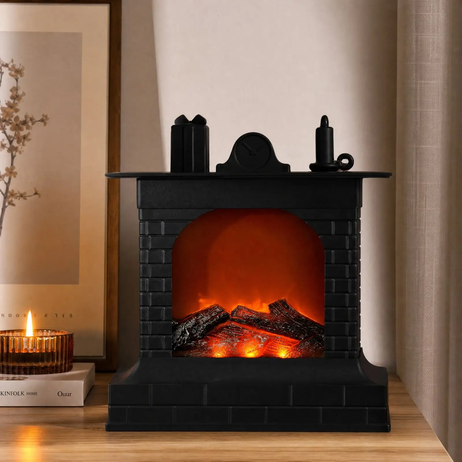 House Shaped Fireplace Lamp with Simulated Flame, Decorative Ambient Light for Home Tabletop Display