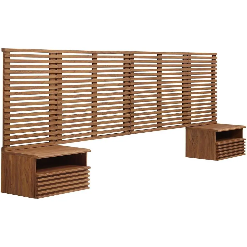 

Walnut Wall-Mounted King Bed and Nightstands Bedroom Set