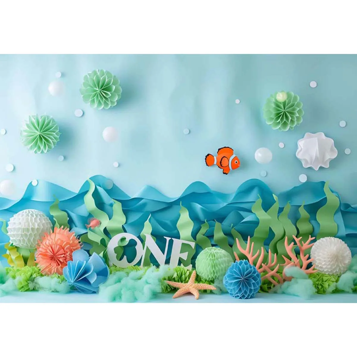 Allenjoy Cartoon Sea Fish ONE Birthday Blue Backdrop