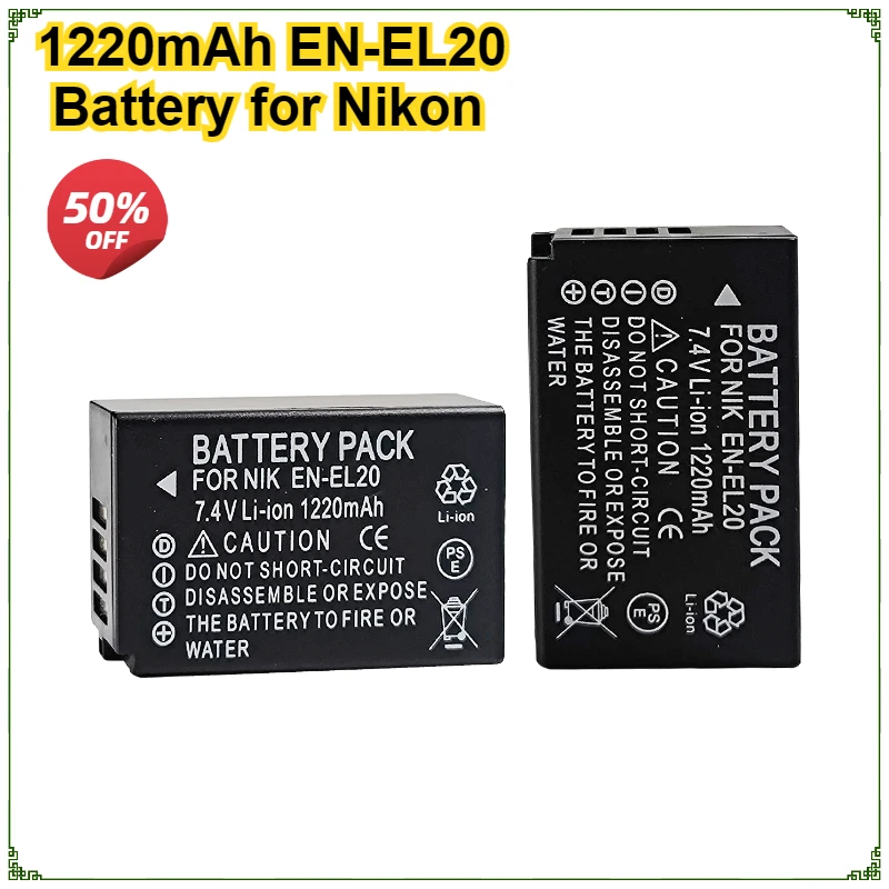 

1220mAh EN-EL20 EN-EL20A Batteries for Nikon Coolpix P1000 DL24-500 Nikon 1 J1 J2 J3 S1 V3 AW1 Nikon Coolpix A 7.4V Battery