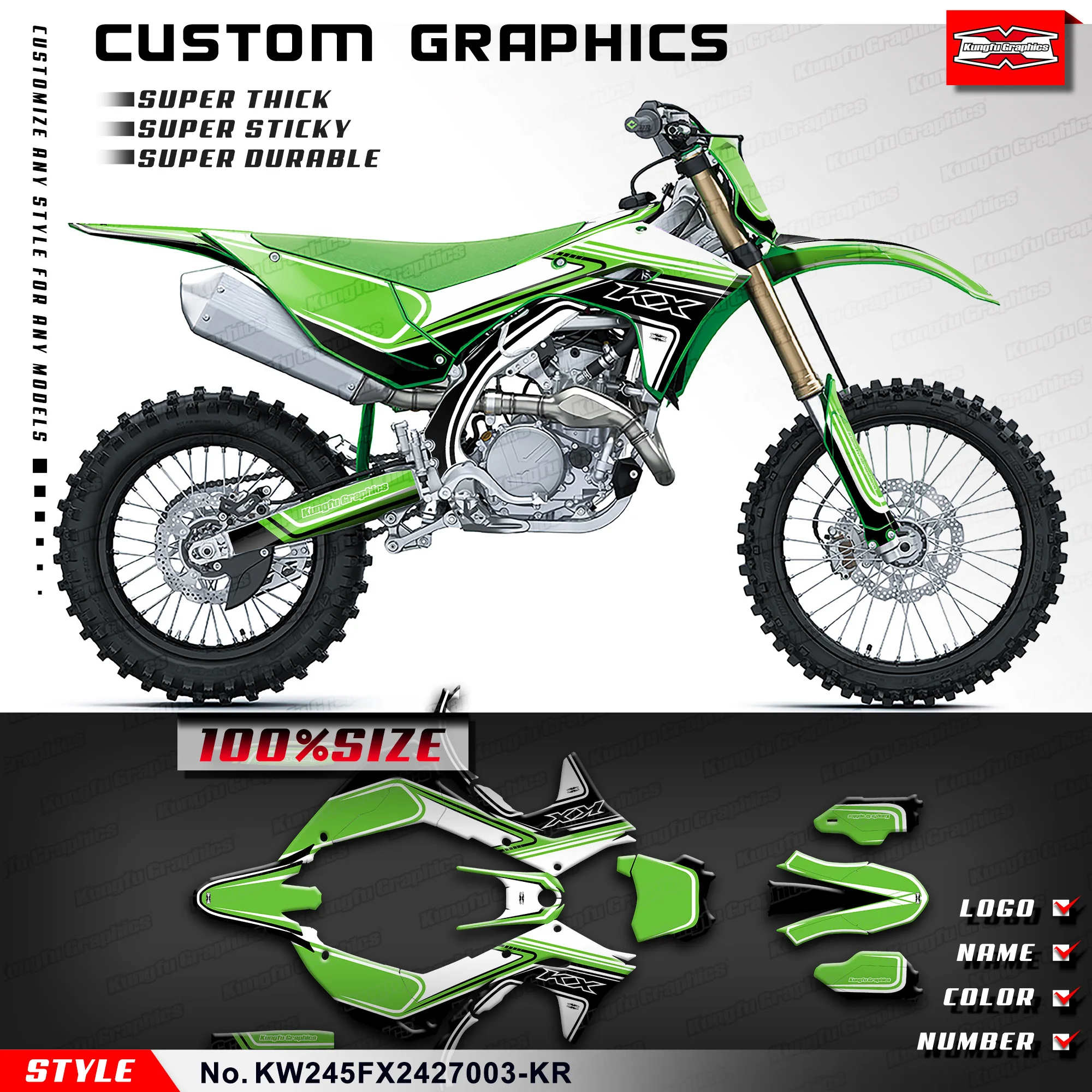 KUNGFU GRAPHICS Adhesive Sticker Wrap Design for Kawasaki KX450 KX450X KX450F 2024, KW245FX2427003-KR