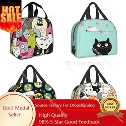 Cat Lunch Bag, Cute Kids Reusable Cooler Lunch Tote Bag Insulated Leakproof Lunch Box Container with Front Pocket for Girls Boys