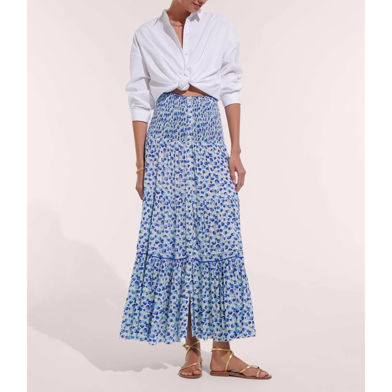 Feminino verão multi-way vestindo alças largas arco amarrado smocked botão para baixo floral flowy a linha tanque vestido longo