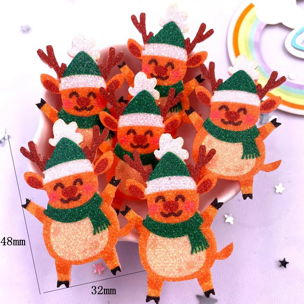 10pcs Glitter Felt Fabric Nonwovens Colorful Cartoon Snowman Elk Penguin Bear Applique DIY Patch Supplie Headwear Bow Accessorie