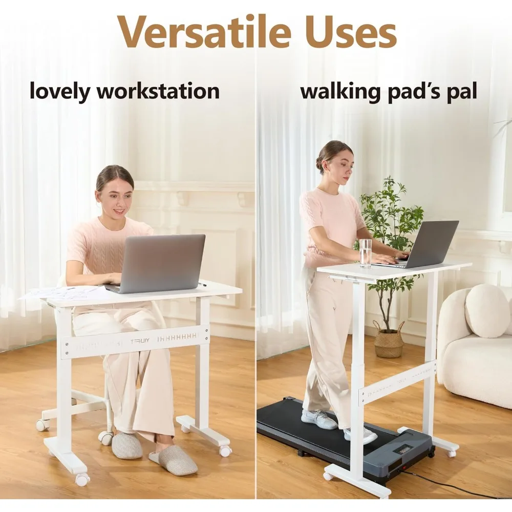 مكتب قائم بارتفاع لاسلكي قابل للتعديل مع عجلات دوارة للتنقل وتوافق وسادة المشي #6