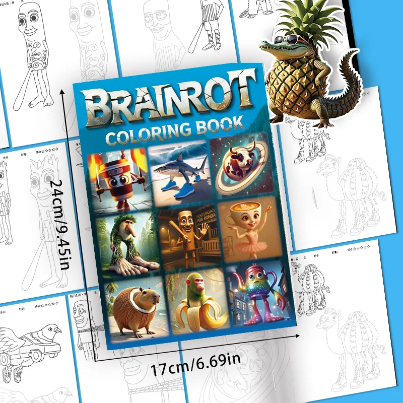 Drawing Coloring Book Set Italian Brainrot Animals Full Illustrated Line Collection - Tung Sahur Tracing Book, Rich