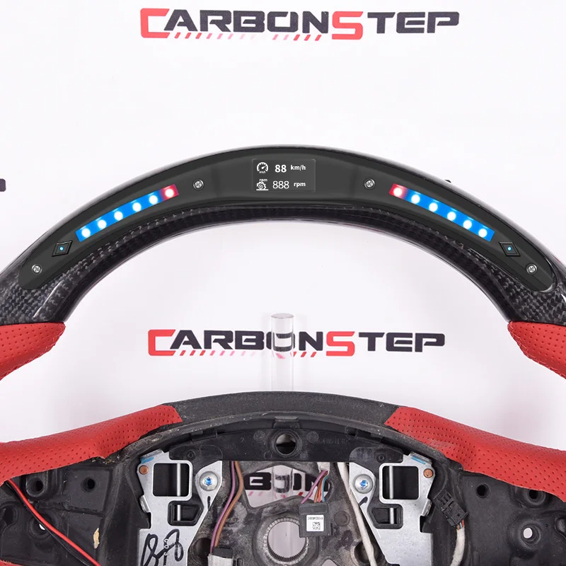 Custom Red Perforated Leather Carbon Fiber Steering Wheel with Led  for BMW F32,F87,F80