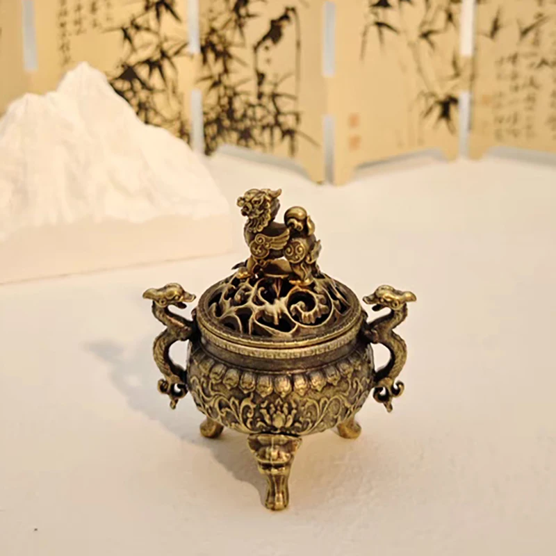 New Alloy Incense Burner Stick Holder Three Legged Hollow Out Mini Sandalwood Incense Burner Tea Ceremony Home Decoration