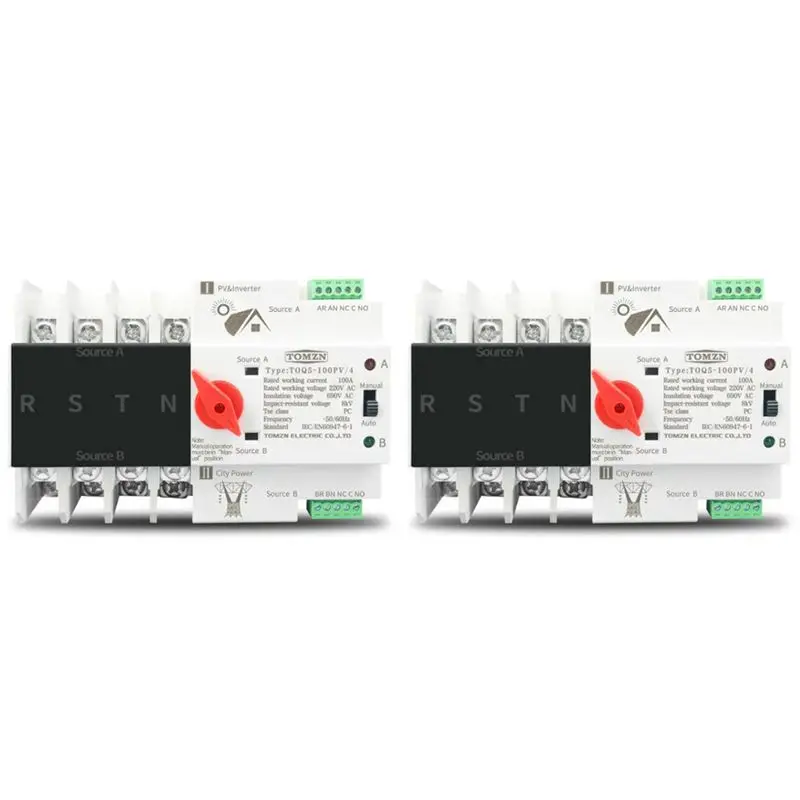 

RABIT AS59~ 2X Din Rail 4P ATS Dual Power Automatic Transfer Switch Electrical Selector Switches Uninterrupted Power 100A