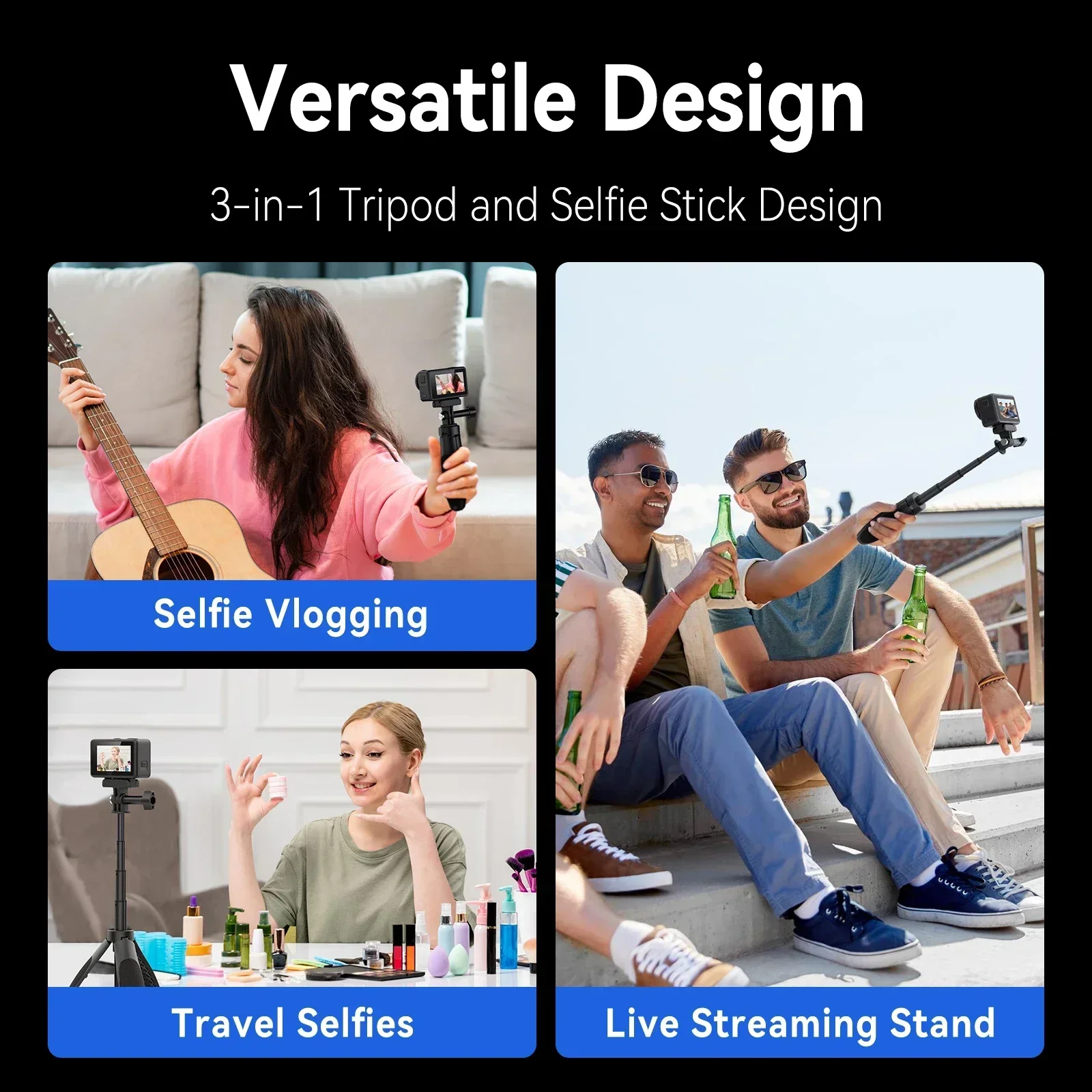 TELESIN Mini Selfie Stick Treppiede per GoPro Hero 13 12 11 10 9 8 7 DJI OSMO Action 5 4 3 Insta360 SJCAM per Vlog Fotografia