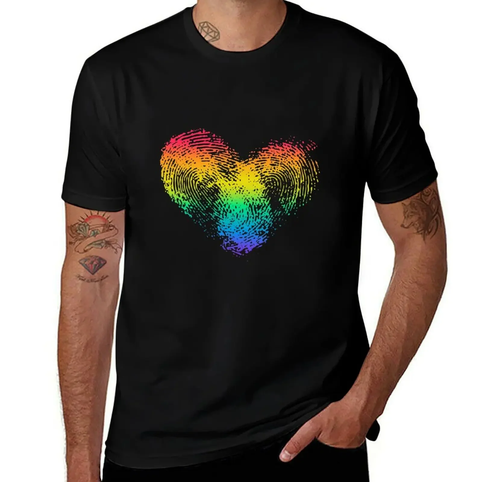 Conceptual print with fingerprint rainbow heart T-Shirt oversized t shirt vintage men t shirts