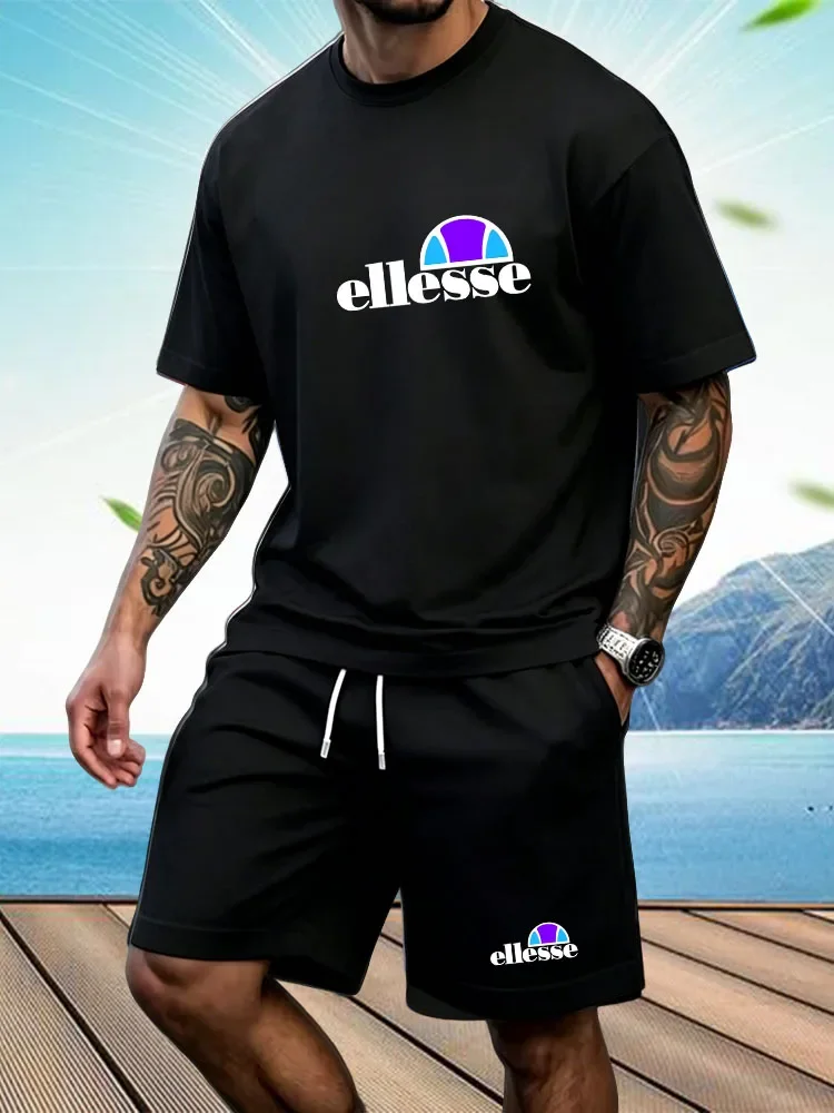 

Sports Style Men's Summer Breathable Sportswear Short Sleeved T-shirt+shorts, Lightweight and Comfortable Casual Two-piece Set