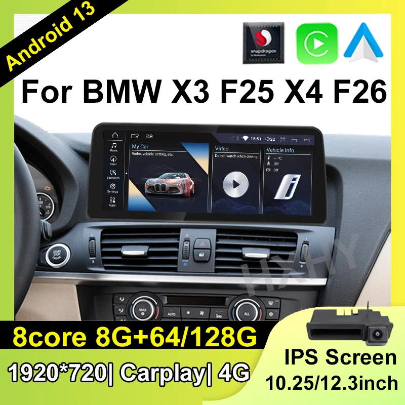 Snapdragon Android 13 Car DVD Player System Multimedia For BMW X3 F25 X4 F26 2011-2018 EVO Radio GPS Navi Audio Carplay