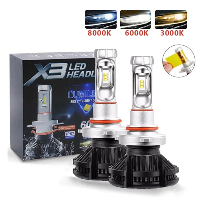 

X3 H7 H4 LED Car Light 3000K 6000K 8000K High Low Beam Auto Fog Lamp Led Mini Projector Lens Canbus Car Bulb Headlights