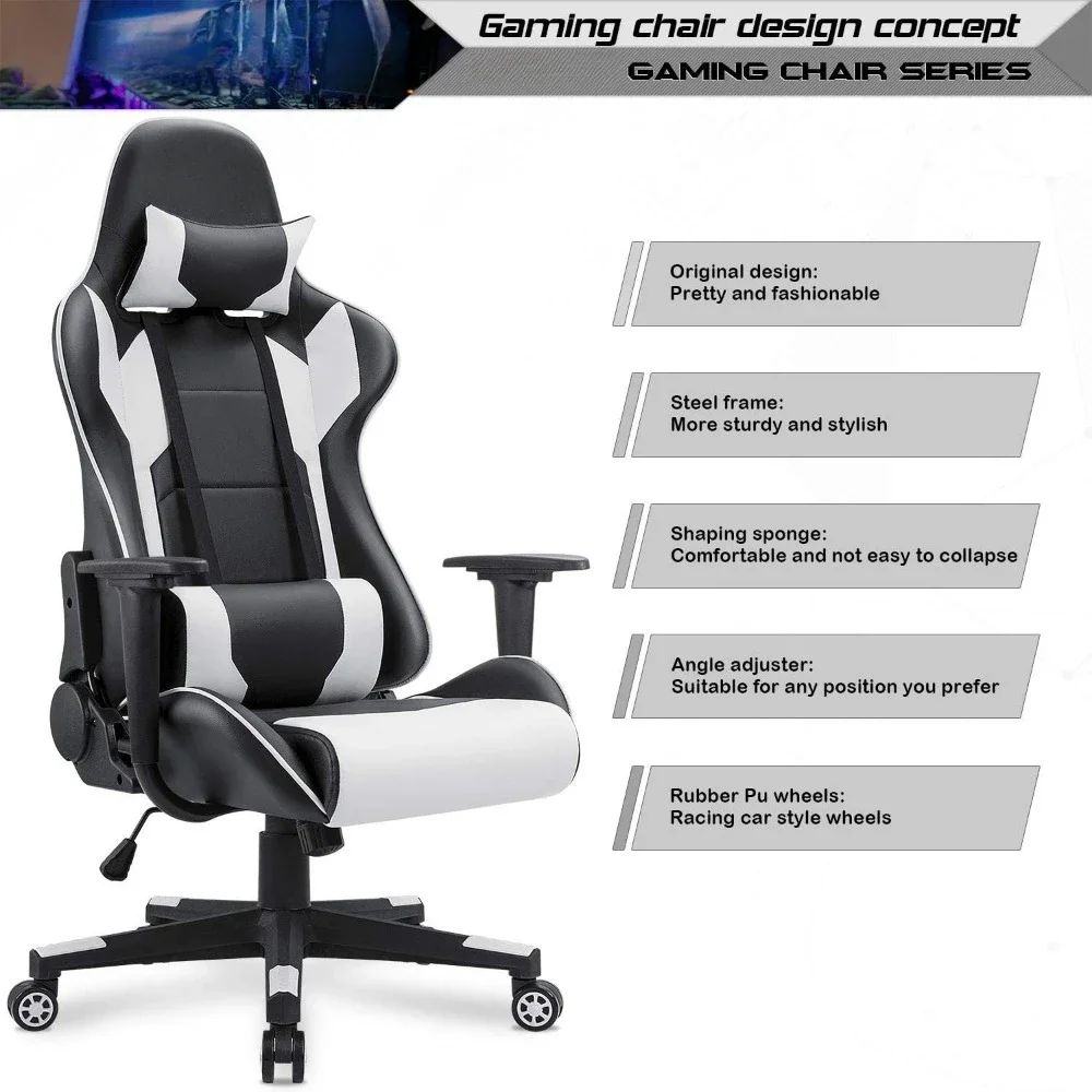 Gaming Chair, High Back Computer Chairs Racing Executive Ergonomic Adjustable, with Headrest and Lumbar Support Task Chair