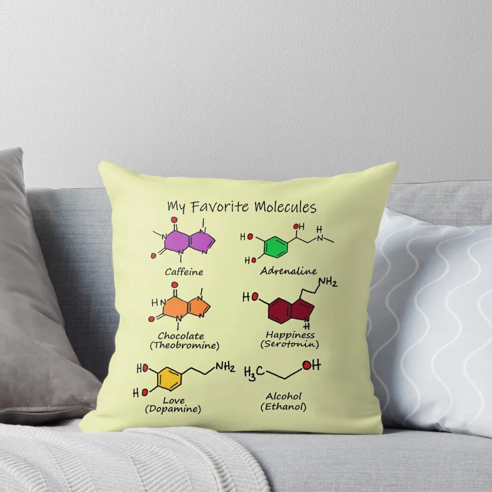 Chemistry is awesome- My Favorite Molecules: caffeine, adrenaline, chocolate, happiness, love, alcohol Throw Pillow