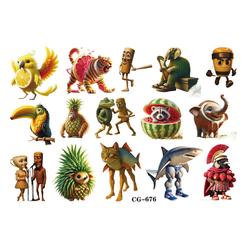 1-3PCS 방수 Tung Tung Tung Sahur Tralalero Tralala 스티커 이탈리아 Brainrot 추상 동물 임시 문신 스티커 장난감