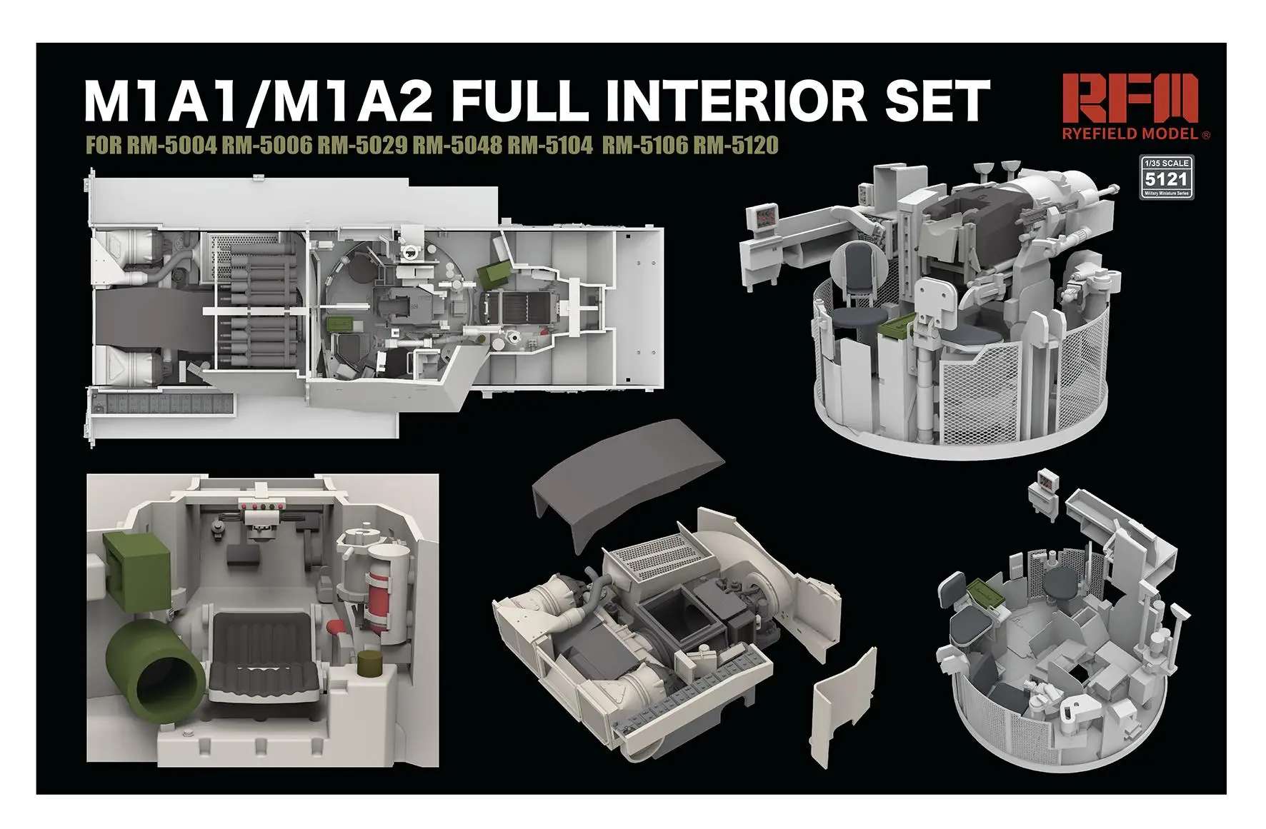 

RYEFIELD 5121 1/35 Scale M1A1/M1A2 Full Interior Set For RM5004/5006/5029/5048/5104/5106/5120 Model Kit